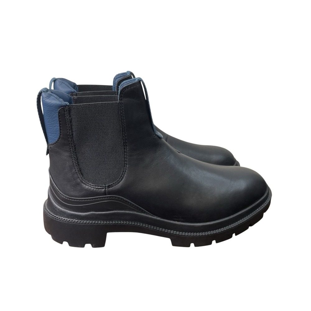 OluKai Heui Black Leather Chelsea Boots Women US W6 EUR 36 Lug Sole Pull On - Picture 3 of 6
